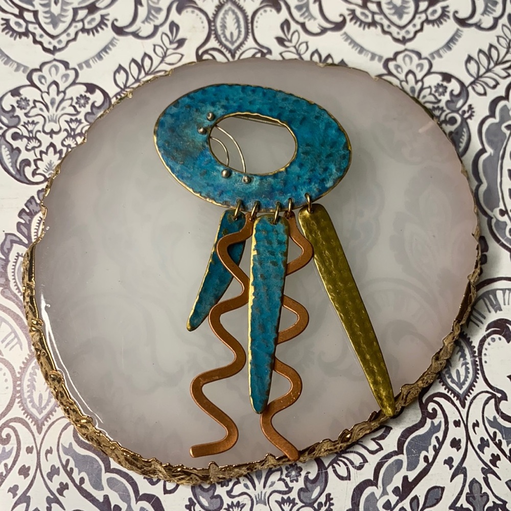Handmade Abstract Blue Oval Brooch